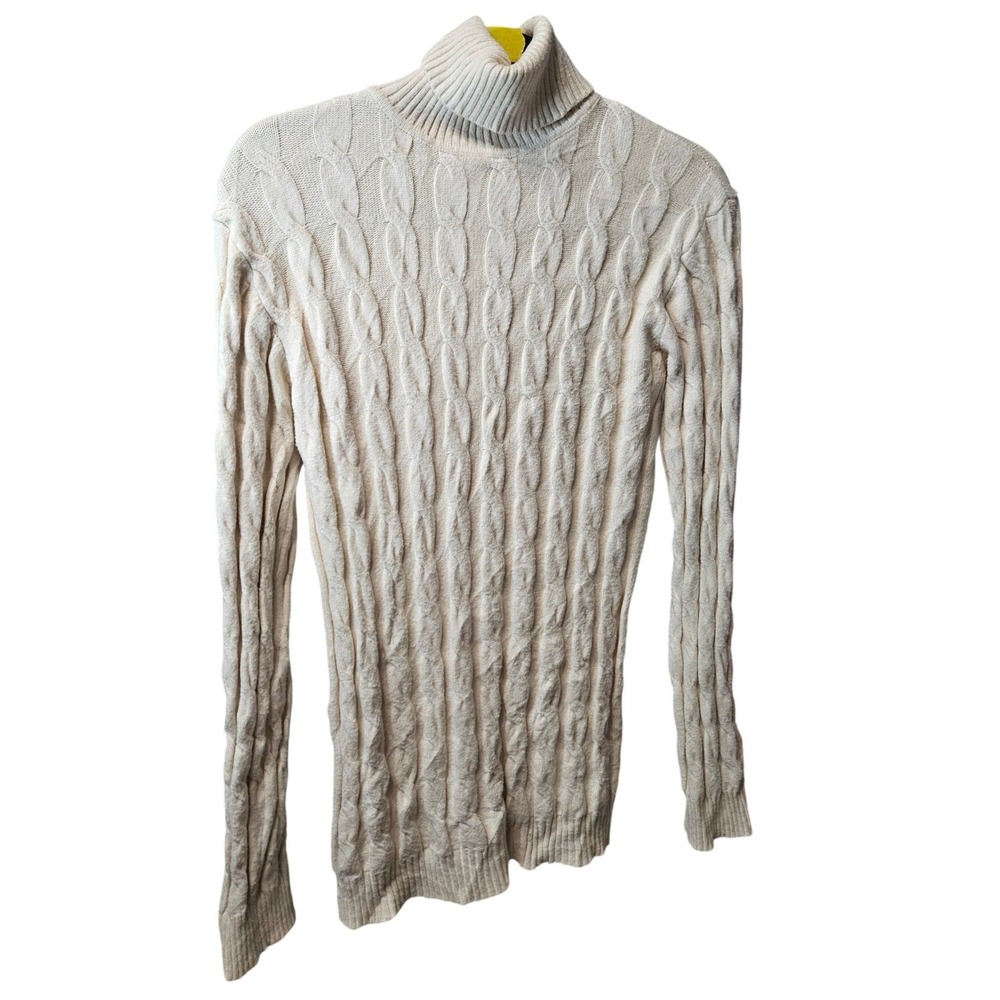 Coofandy Mens Cream Cable Knit Turtleneck Sweater Size L Off White Pullover - Picture 2 of 5
